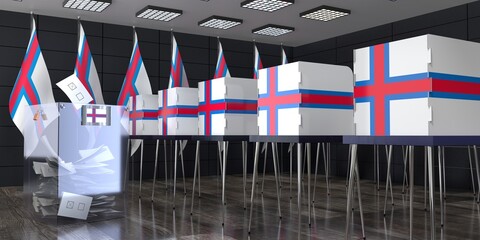 Faroe Islands - polling station with voting booths and ballot box - election concept - 3D illustration