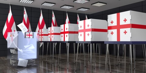 Georgia - polling station with voting booths and ballot box - election concept - 3D illustration