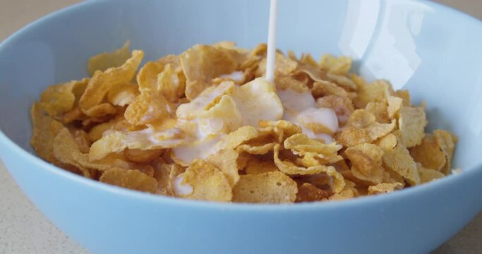 Cereal and milk in a bowl