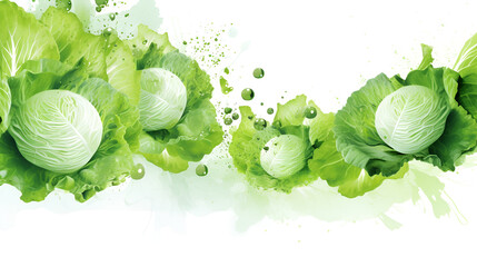 Cannonball cabbage set isolated on white background,Green cabbage isolated on white background,cabbage isolated on white background, clipping path, full depth of field
