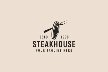 vintage style steakhouse logo vector icon illustration