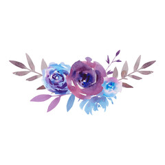 Purple roses in boho style. Watercolor illustration. A beautiful bouquet. Autumn composition. Postcard design.