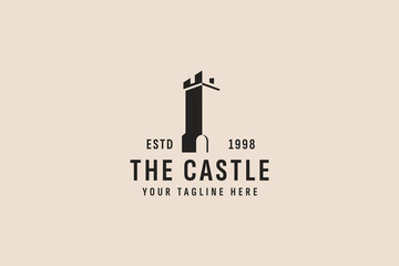 vintage style castle logo vector icon illustration