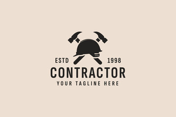 vintage style contractor logo vector icon illustration