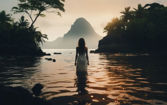photo of a woman on a tropical island