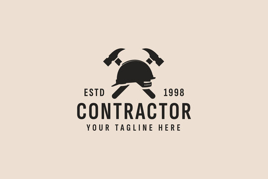 vintage style contractor logo vector icon illustration