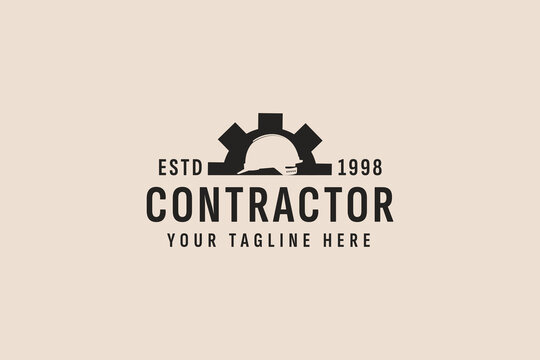 vintage style contractor logo vector icon illustration