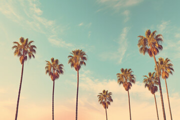 Redeo Los Angeles Vintge Palm Trees Vintage - clear summer skies - obrazy, fototapety, plakaty