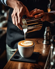 Fototapeta na wymiar Latte Love: How a Barista Creates a Coffee with a Heart Aspect Ratio 4:5