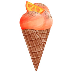 Orange ice cream c'one decorated with fresh orange slices