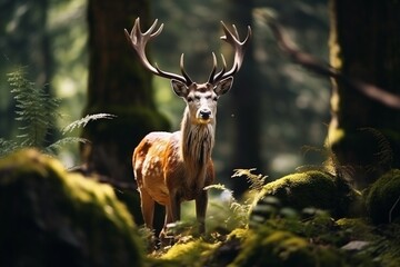 Naklejka na ściany i meble Wildlife Beauty: Majestic Deer in the Forest - High Quality Photo