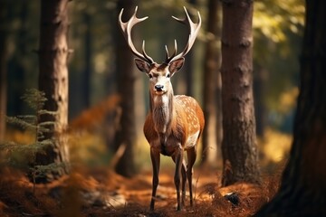 Fototapeta premium Wildlife Beauty: Majestic Deer in the Forest - High Quality Photo