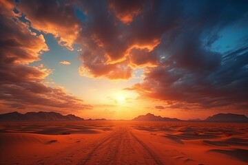 Scenic Desert Sunset with Cloudy Sky - High Quality Phot - obrazy, fototapety, plakaty