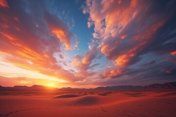 Scenic Desert Sunset with Cloudy Sky - High Quality Phot - obrazy, fototapety, plakaty