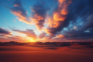 Fototapeta na wymiar Scenic Desert Sunset with Cloudy Sky - High Quality Phot