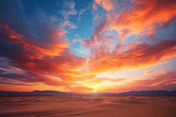 Papier Peint photo Orange Scenic Desert Sunset with Cloudy Sky - High Quality Phot