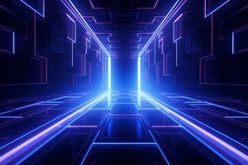 Dark Blue Futuristic Background with Neon Lights