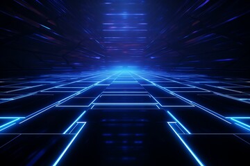 Dark Blue Futuristic Background with Neon Lights
