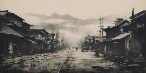 old Japanese city. - obrazy, fototapety, plakaty