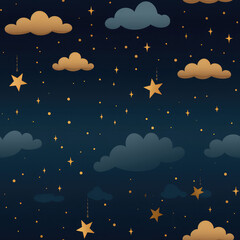 Obraz premium Night sky cartoon repeat pattern