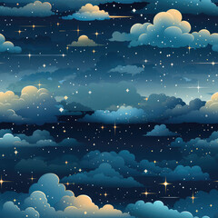 Night sky cartoon repeat pattern