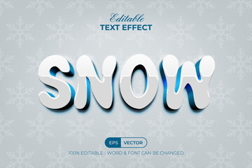 Snow Text Effect White Blue Style. Editable Text Effect.