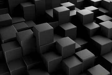 abstract wallpaper made of interlocking black blocks. 3D render with empty area. Generative AI