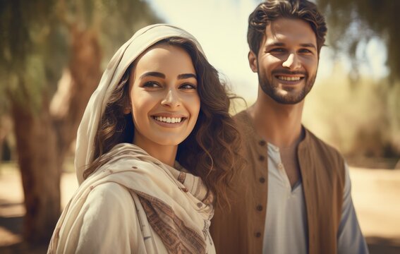Arab Man and Woman Smiling and Posing for the Camera. Fictional characters created by Generated AI.
