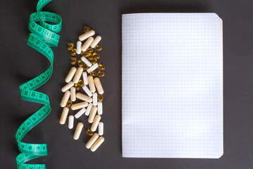 Weight Loss Pills and Measuring Tape, Diet Supplements Capsules, Obesity Lose Tablets, Color Drugs...