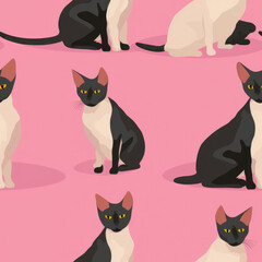 Fototapeta premium Sphynx cat breed cute cartoon repeat pattern
