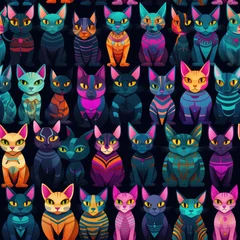 Fotobehang Sphynx cat breed cute cartoon repeat pattern © Roman