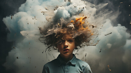 Person with a Storm Cloud Inside Their Head - obrazy, fototapety, plakaty