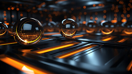 3D Metal Business Abstract Background with Orange Glowing