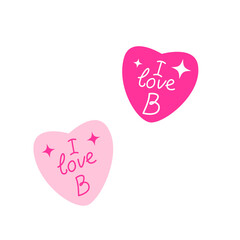 Pink hearts with lettering I love B. Cute pink icon. Vector illustration.