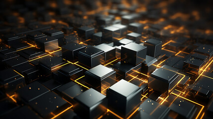 Obraz premium 3D Metal Business Abstract Background with Digital Grid