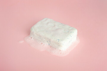 White Soap Bar Isolated, Body Care Cosmetic, Fruit Soapy Detergent, Solid Shampoo, Glycerin Soap