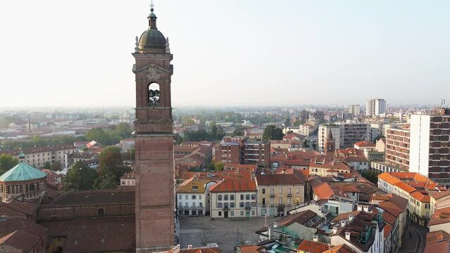 Aerial image of Monza, Italy, including the Arengario Tower and the city's historic center