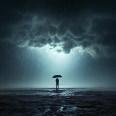 Person holding an umbrella under a cloud illustrating emo