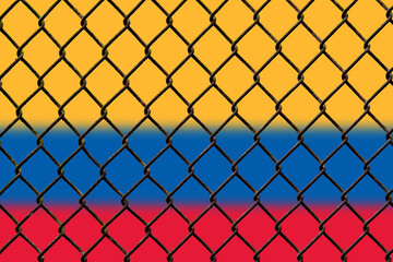 A steel mesh against the background of the flag Colombia.