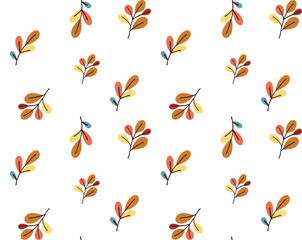 Seamless pattern of a small branch with colored leaves in warm colors. Ideal for creating elegant designs in the textile industry, wallpaper, greeting cards 