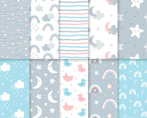 set of seamless patterns with snowflakes