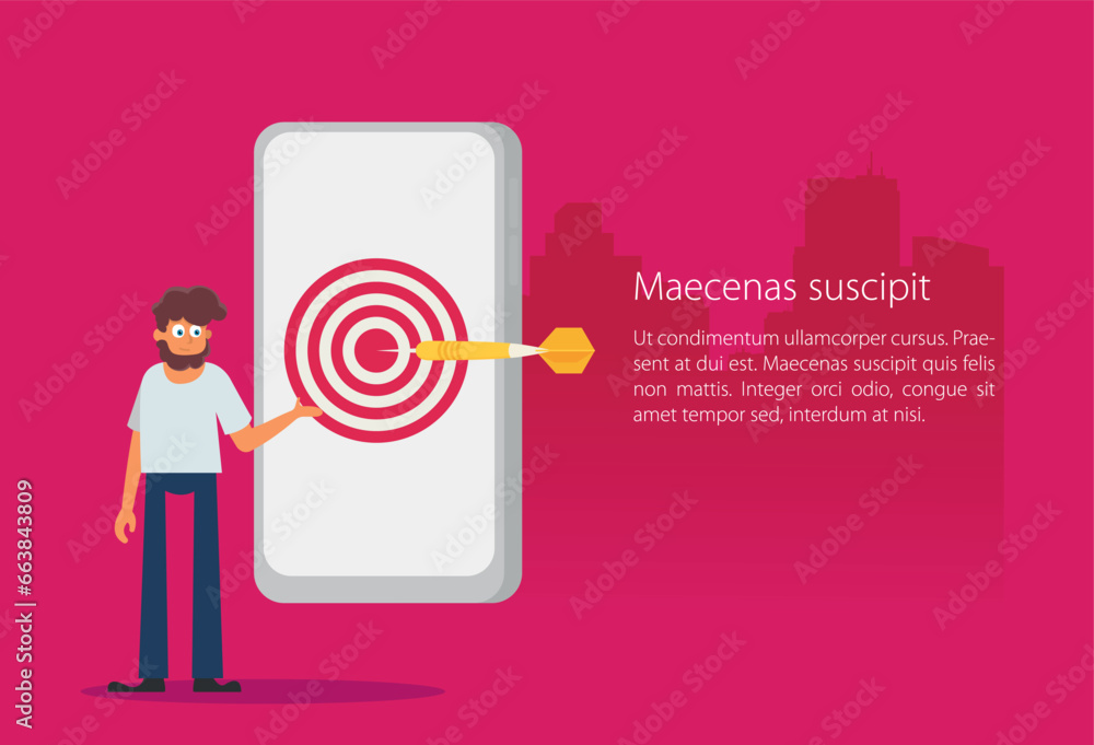 Poster mobile marketing and targeting. smartphone with dartboard in the screen.