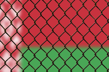 Fototapeta premium A steel mesh against the background of the flag Belarus.
