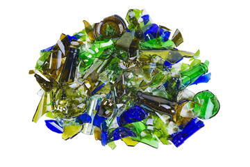 Pile of shattered bottles different colors