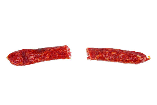 Two pieces sousage isolated in a white background