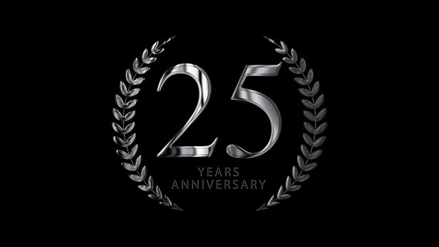 Shiny silver font of 25 years anniversary, motion graphics