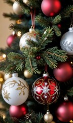 Obraz na płótnie Canvas A Christmas Tree With Ornaments And Ornaments On It