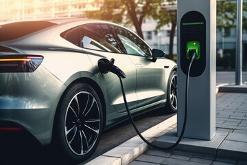 Electric car charging station, car is charged with electricity