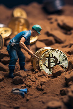 digging for bitcoin . conceptual image for bitcoin mining and discovery crypto currency. , financial concept
