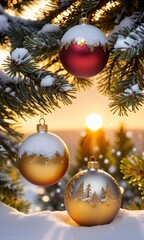 Christmas Tree With Ornaments And Snow